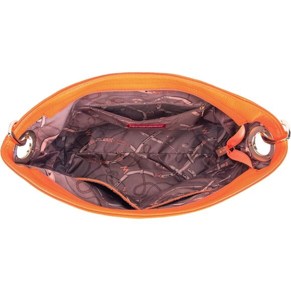 Women's Orange Top Wide Handle Elegant Stylish Satchel Bucket Shoulder Hobo Bag - Picture 5 of 9